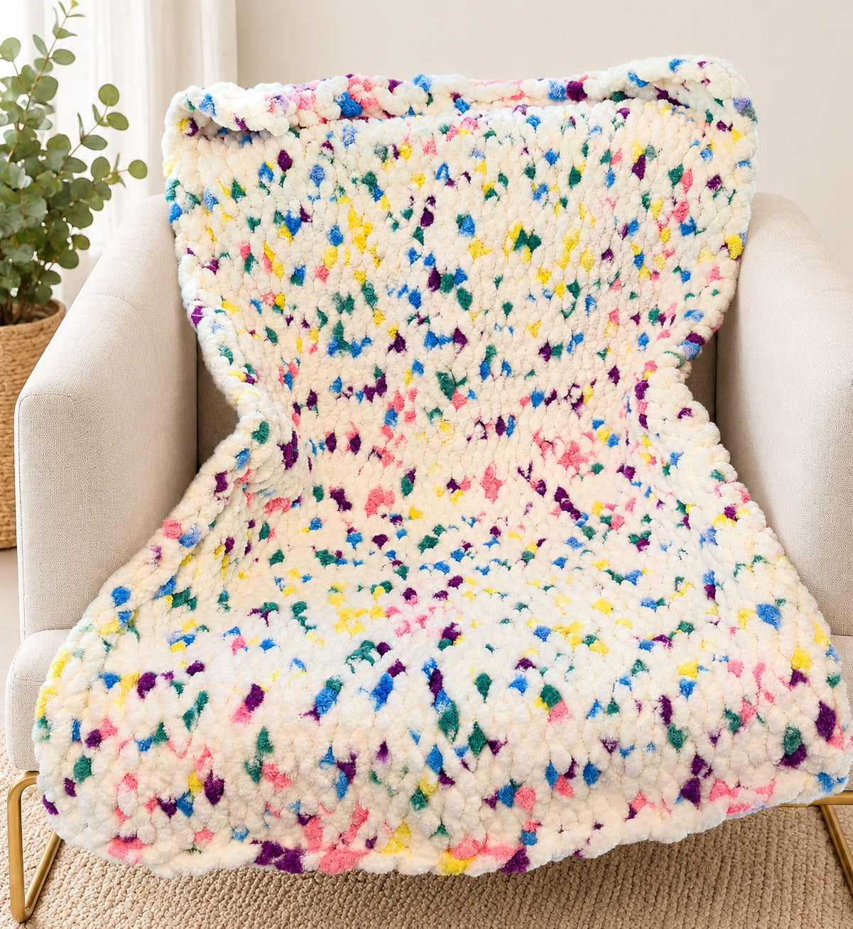 Handmade Chunky Knit Cozy Confetti Throw Blanket 33x52