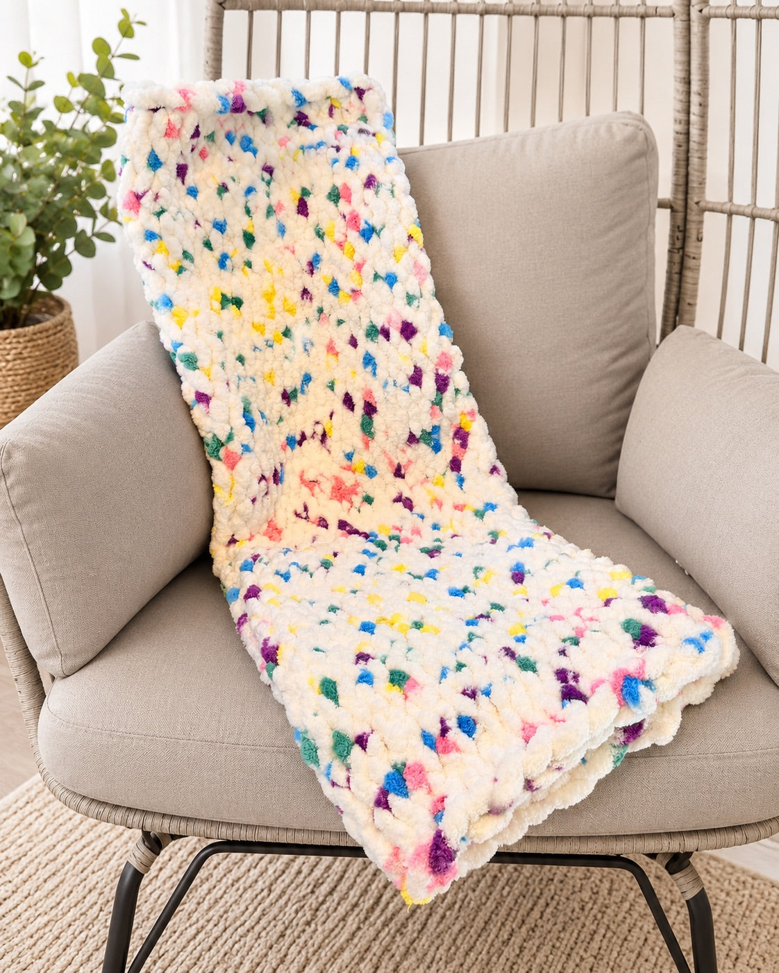 Handmade Chunky Knit Cozy Confetti Throw Blanket 33x52