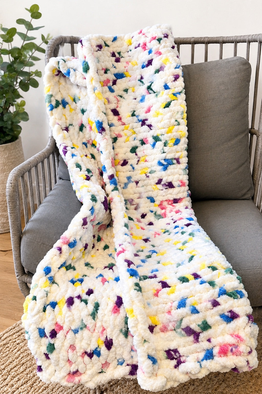 Handmade Chunky Knit Cozy Confetti Throw Blanket 33x52
