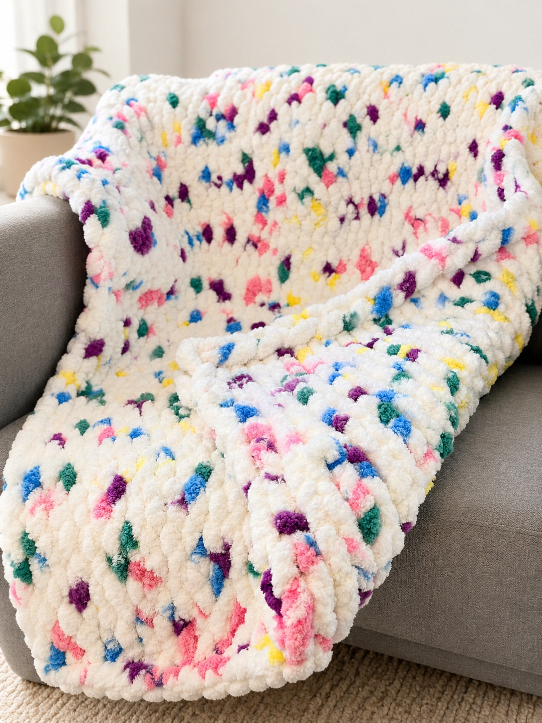 Handmade Chunky Knit Cozy Confetti Throw Blanket 33x52