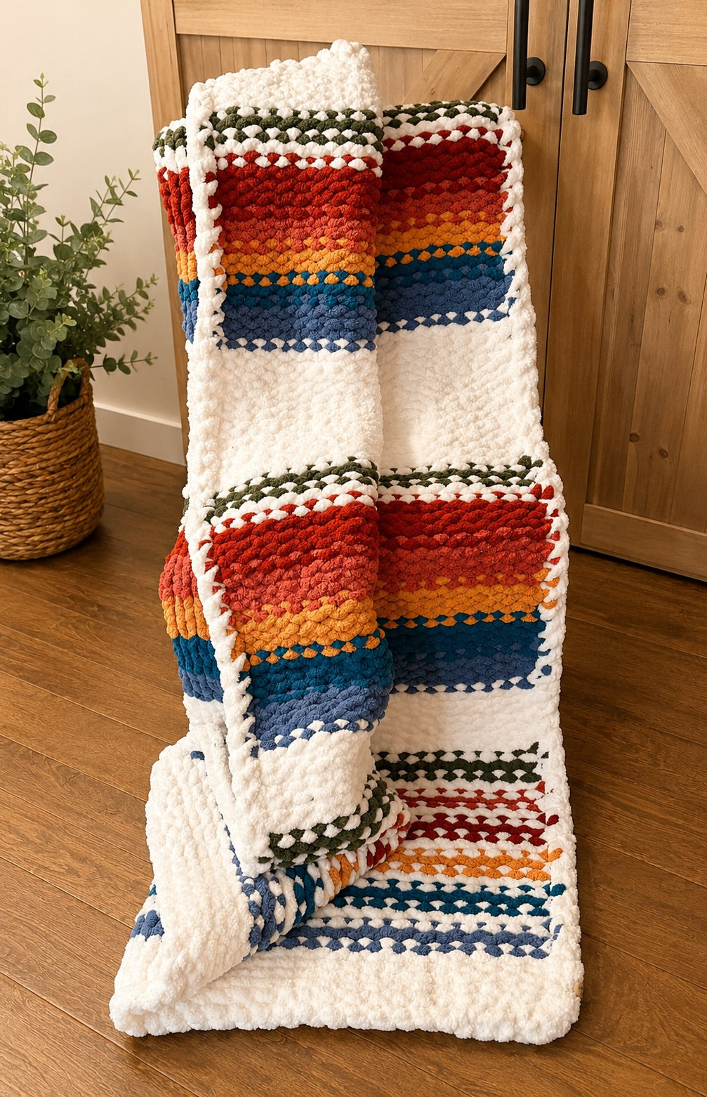 Handmade Chunky Knit Striped Blanket Throw, 55x76 Oversized Cozy Blanket