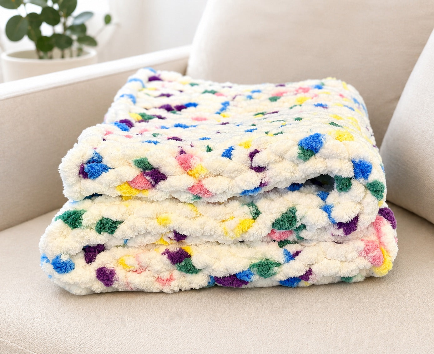 Handmade Chunky Knit Cozy Confetti Throw Blanket 33x52