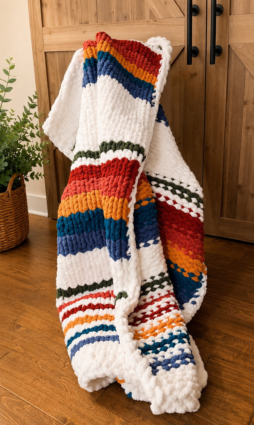 Handmade Chunky Knit Striped Blanket Throw, 55x76 Oversized Cozy Blanket