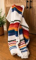Handmade Chunky Knit Striped Blanket Throw, 55x76 Oversized Cozy Blanket