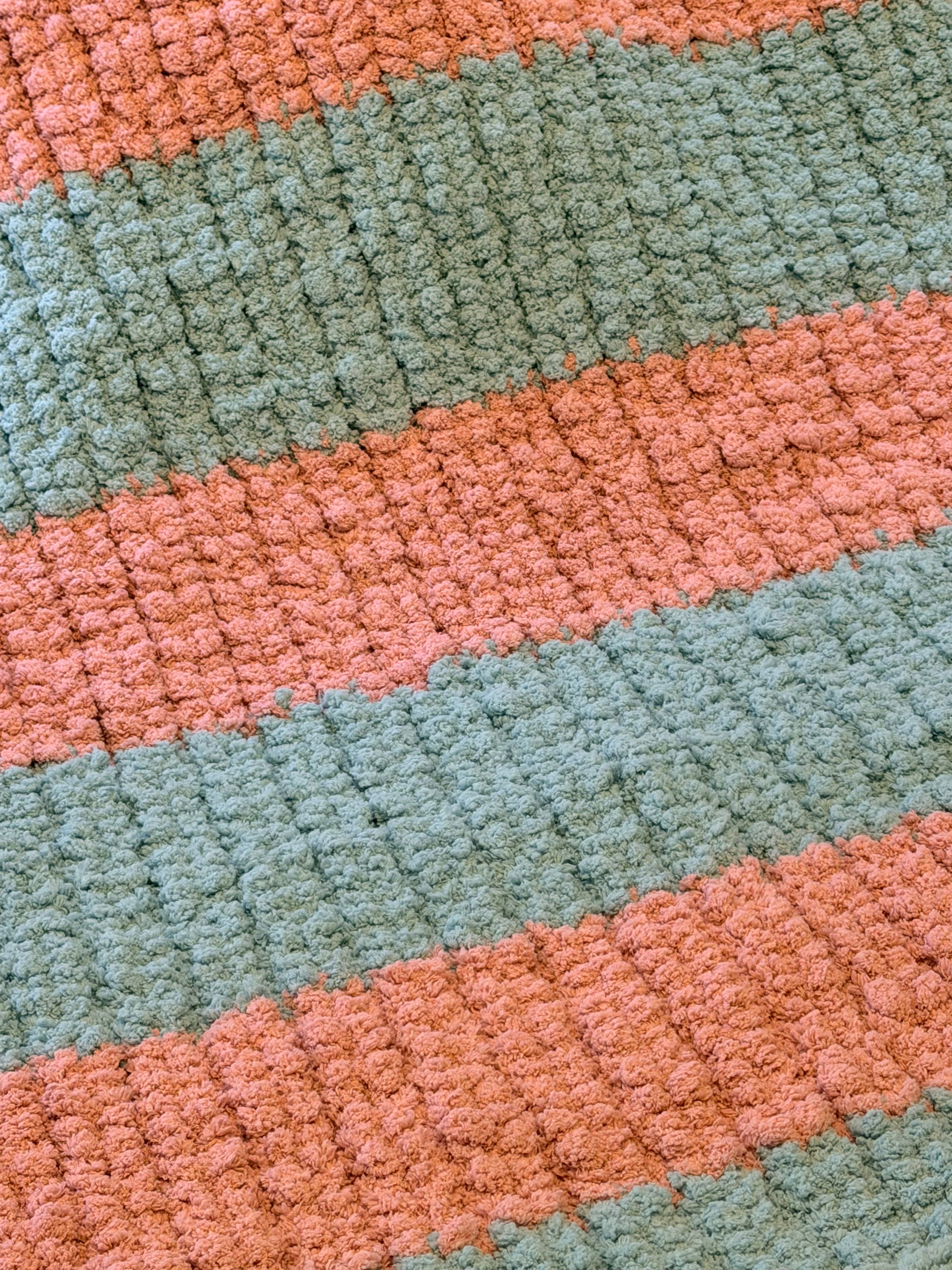 Handmade Chunky Knit Throw Blanket, Teal, Coral & Ivory, Approx. 40x46