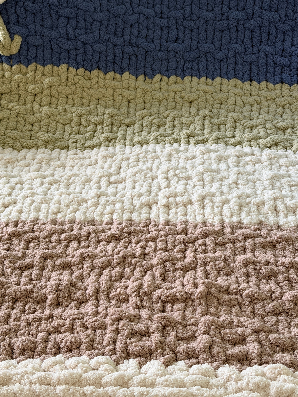 Soft Blue, Sage & Ivory Handmade Chunky Knit Lap Blanket with Floral Accents 38x50