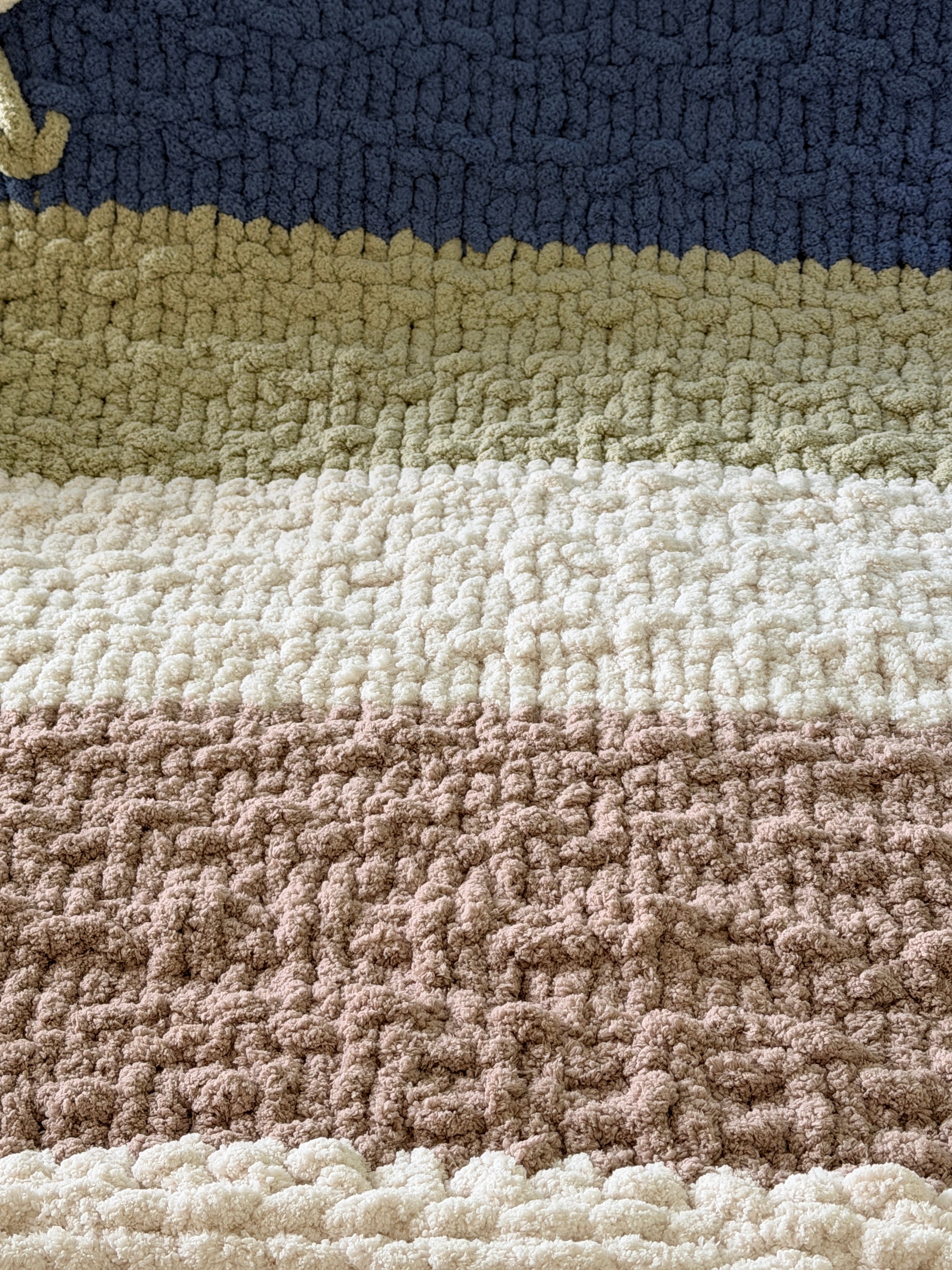 Soft Blue, Sage & Ivory Handmade Chunky Knit Lap Blanket with Floral Accents 38x50