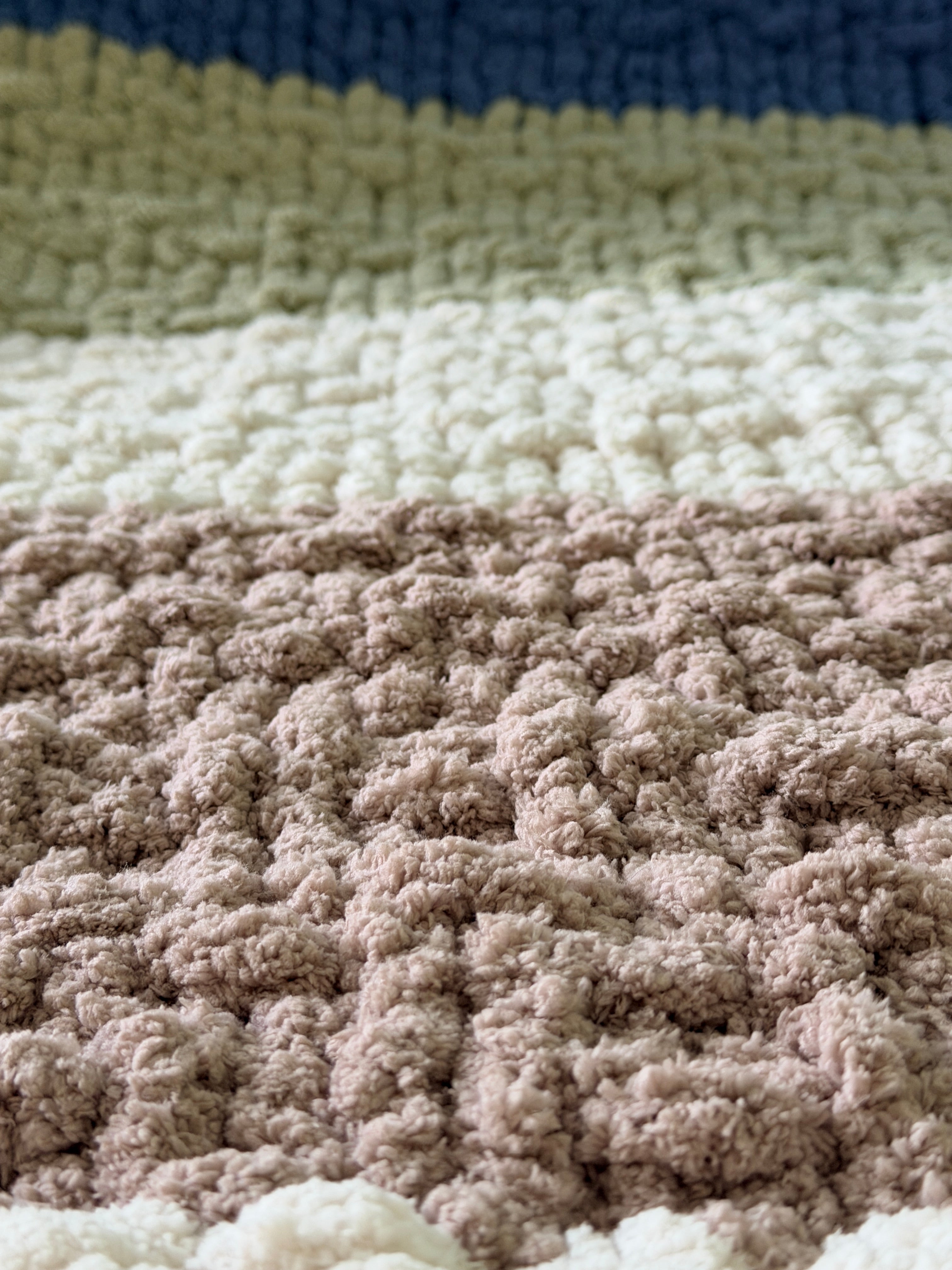 Soft Blue, Sage & Ivory Handmade Chunky Knit Lap Blanket with Floral Accents 38x50