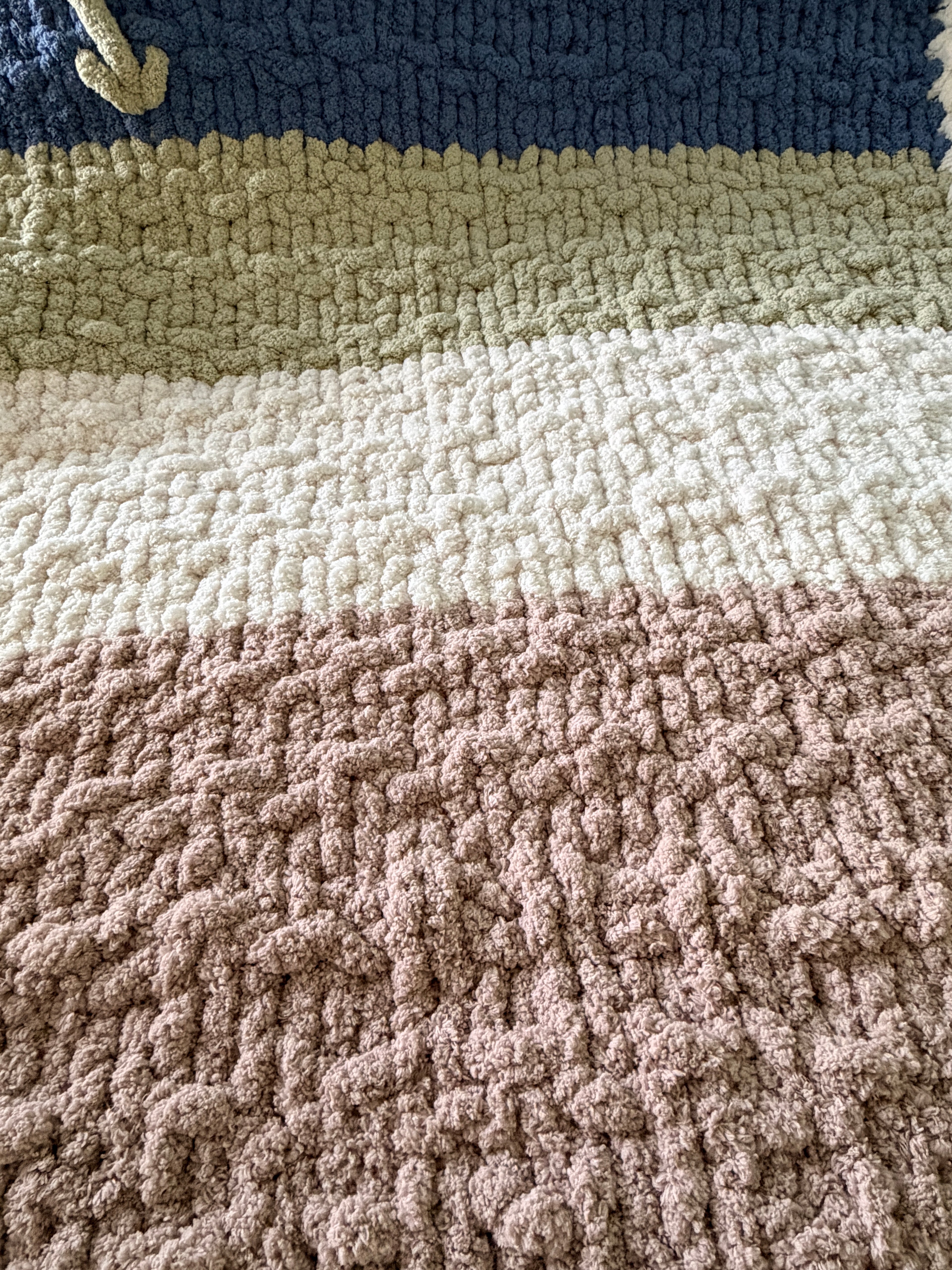 Soft Blue, Sage & Ivory Handmade Chunky Knit Lap Blanket with Floral Accents 38x50