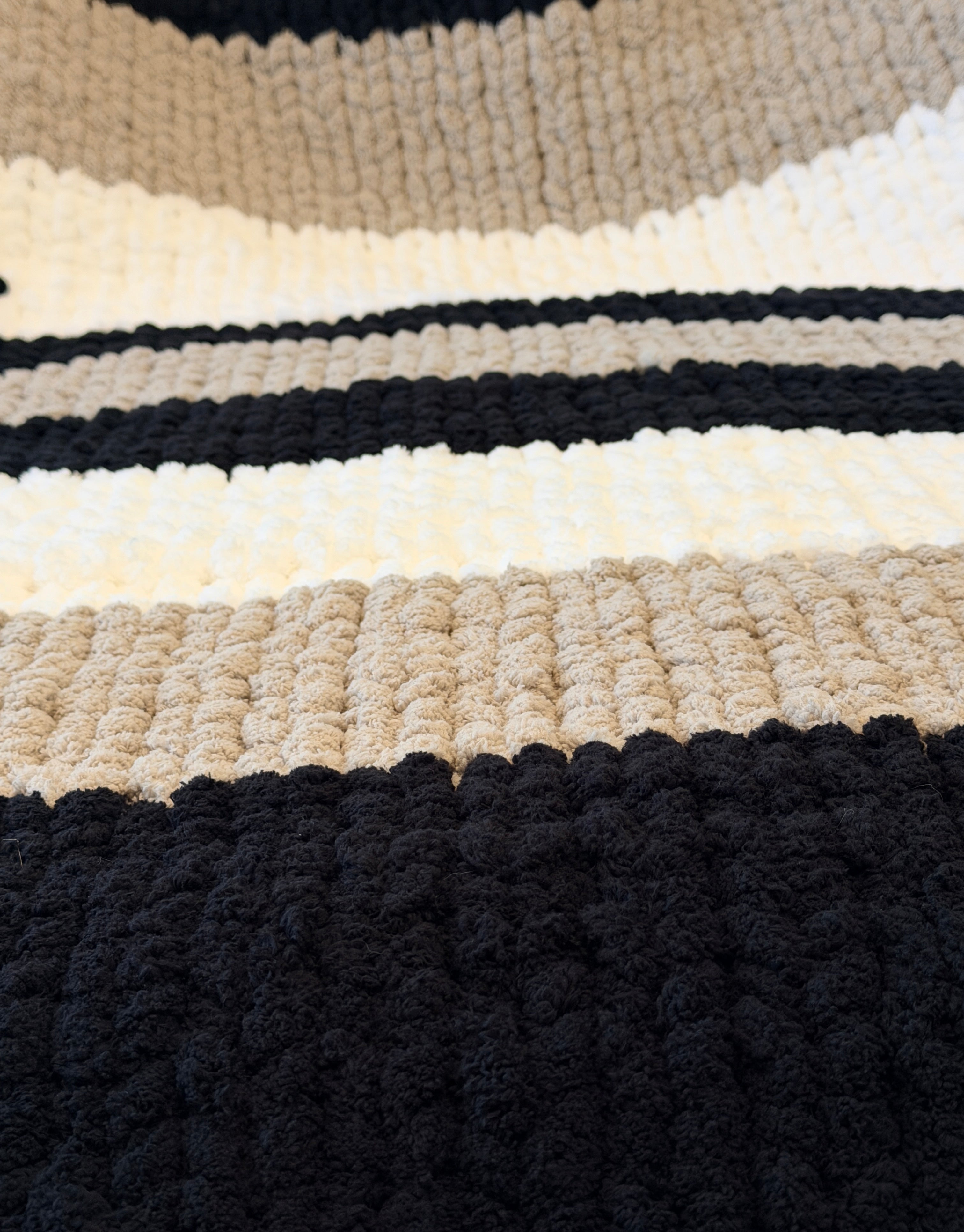 Handmade Chunky Knit Paw Print Blanket, Black, White & Light Gray 49x58