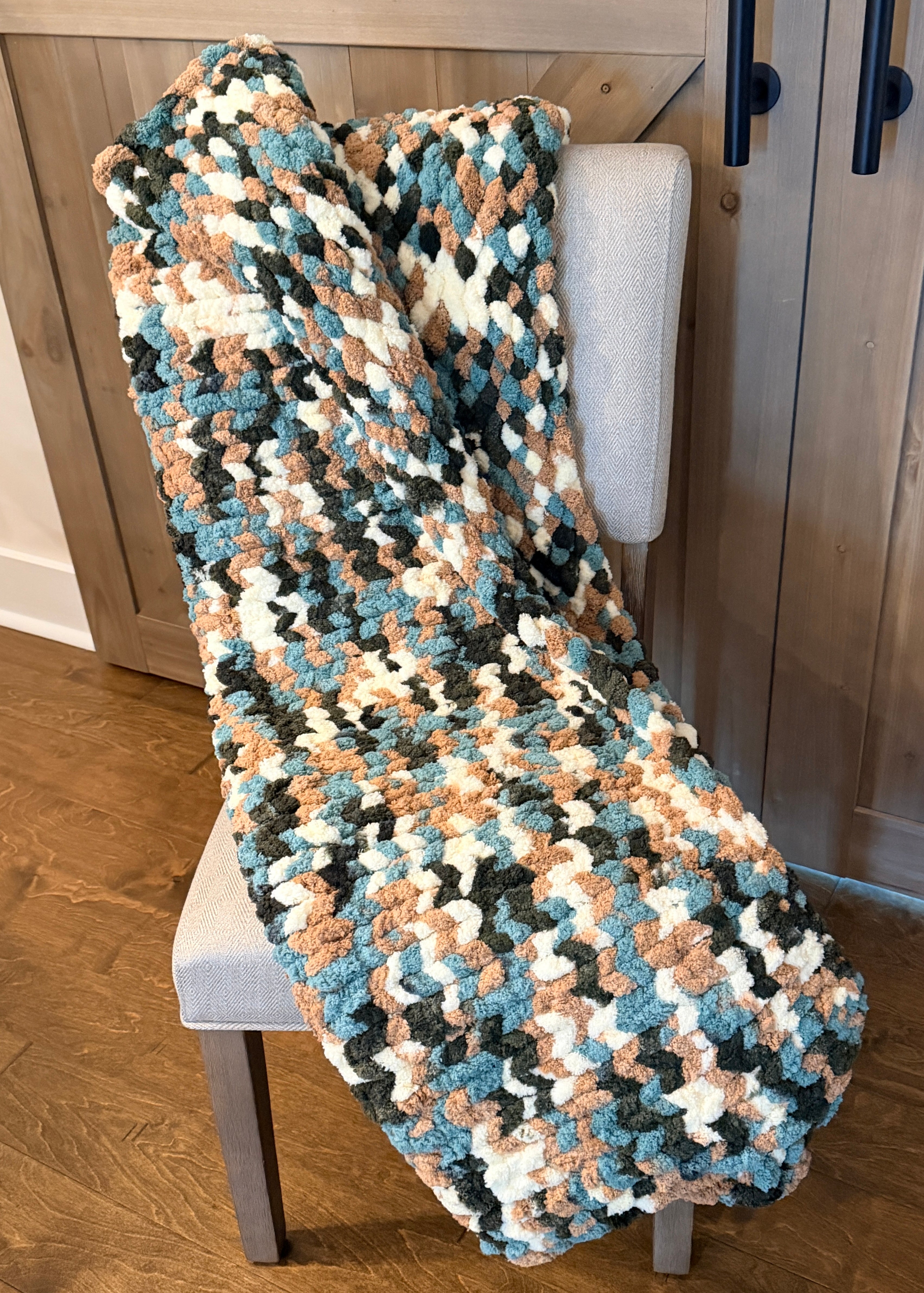 Handmade Chunky Knit Lap/Baby Blanket, Finger Crocheted Cozy Throw, 33.5x52