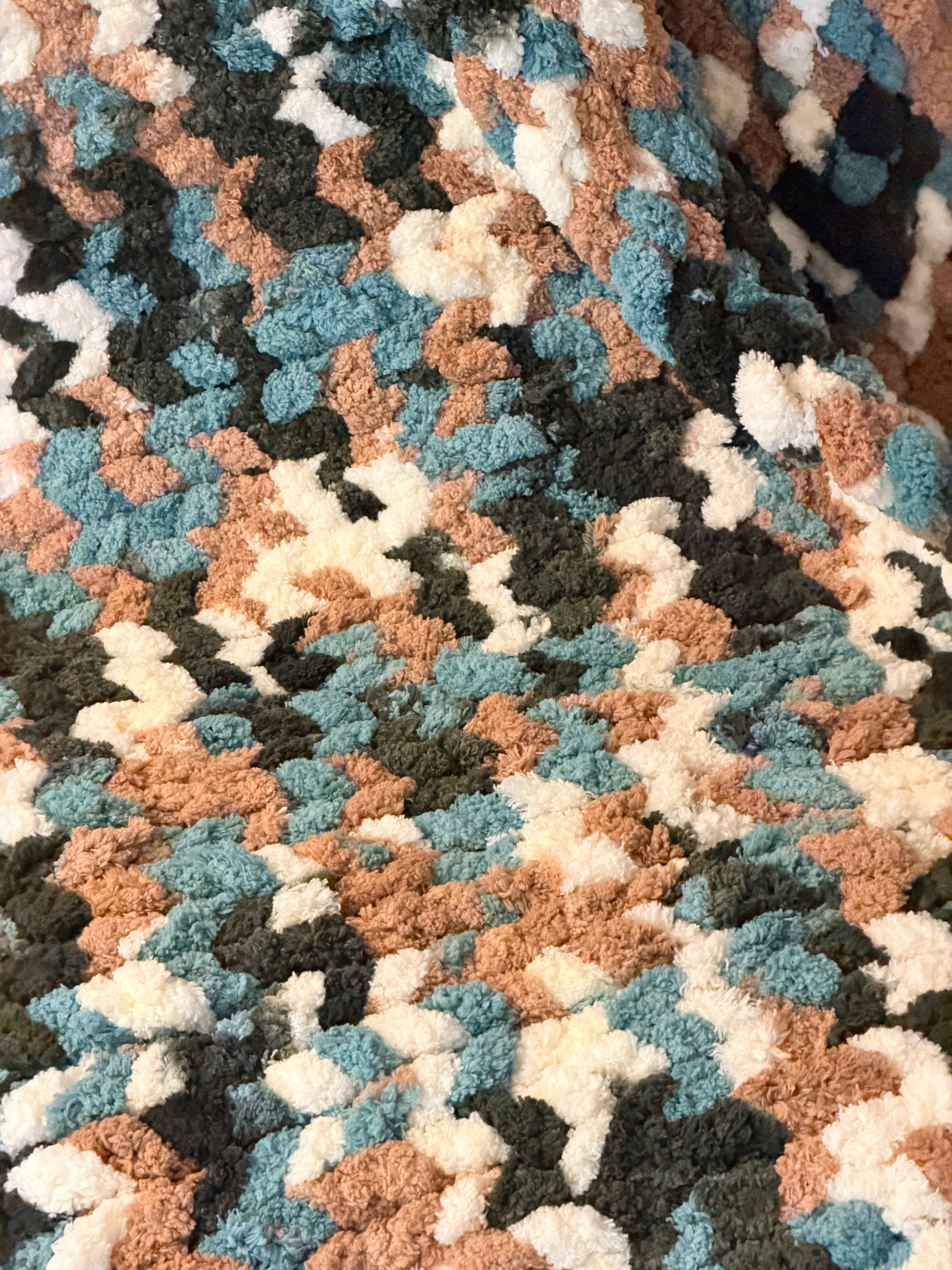 Handmade Chunky Knit Lap/Baby Blanket, Finger Crocheted Cozy Throw, 33.5x52