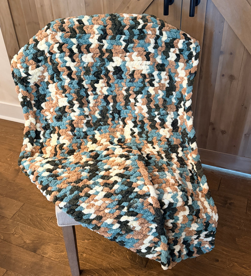 Handmade Chunky Knit Lap/Baby Blanket, Finger Crocheted Cozy Throw, 33.5x52
