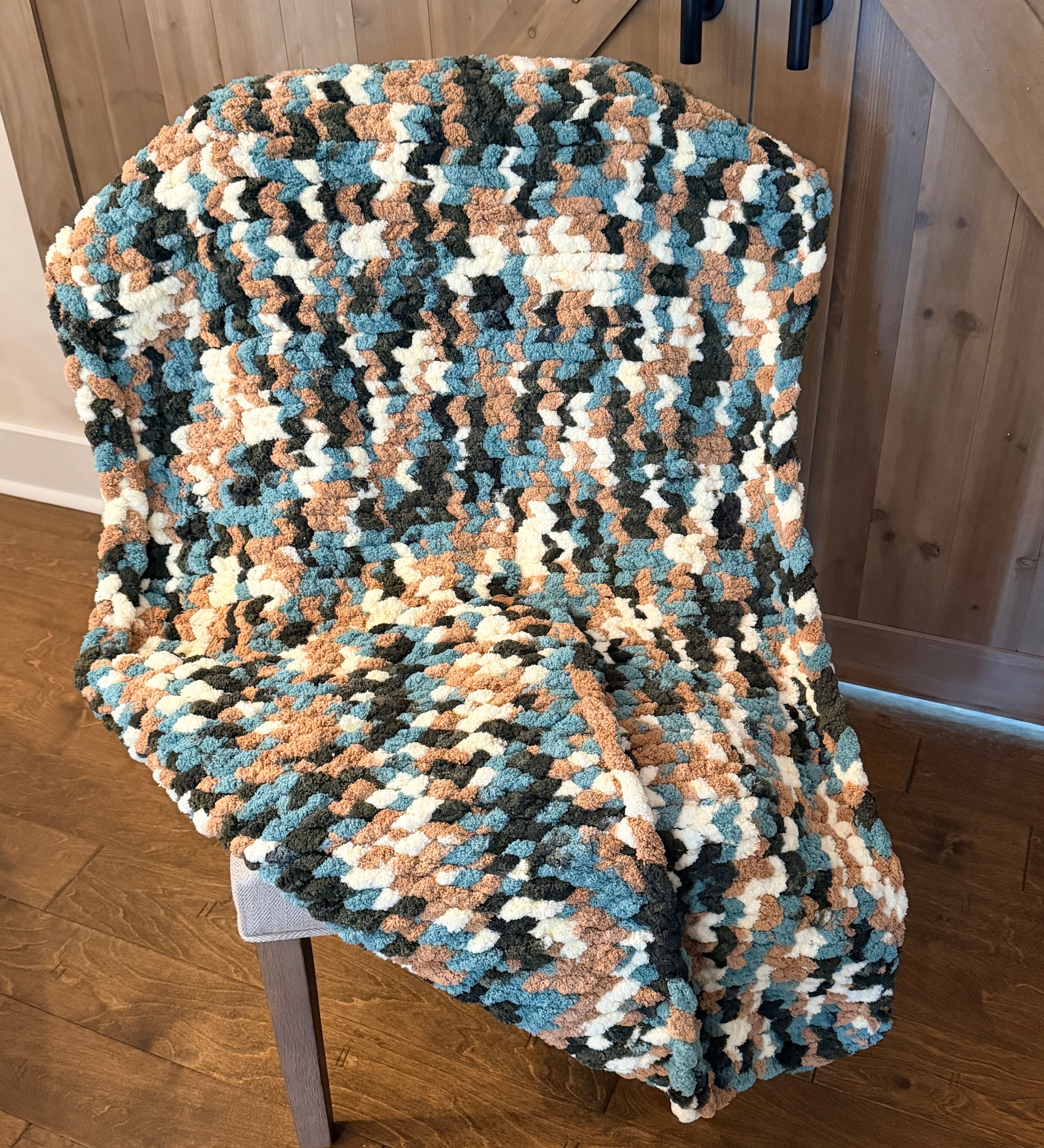 Handmade Chunky Knit Lap/Baby Blanket, Finger Crocheted Cozy Throw, 33.5x52