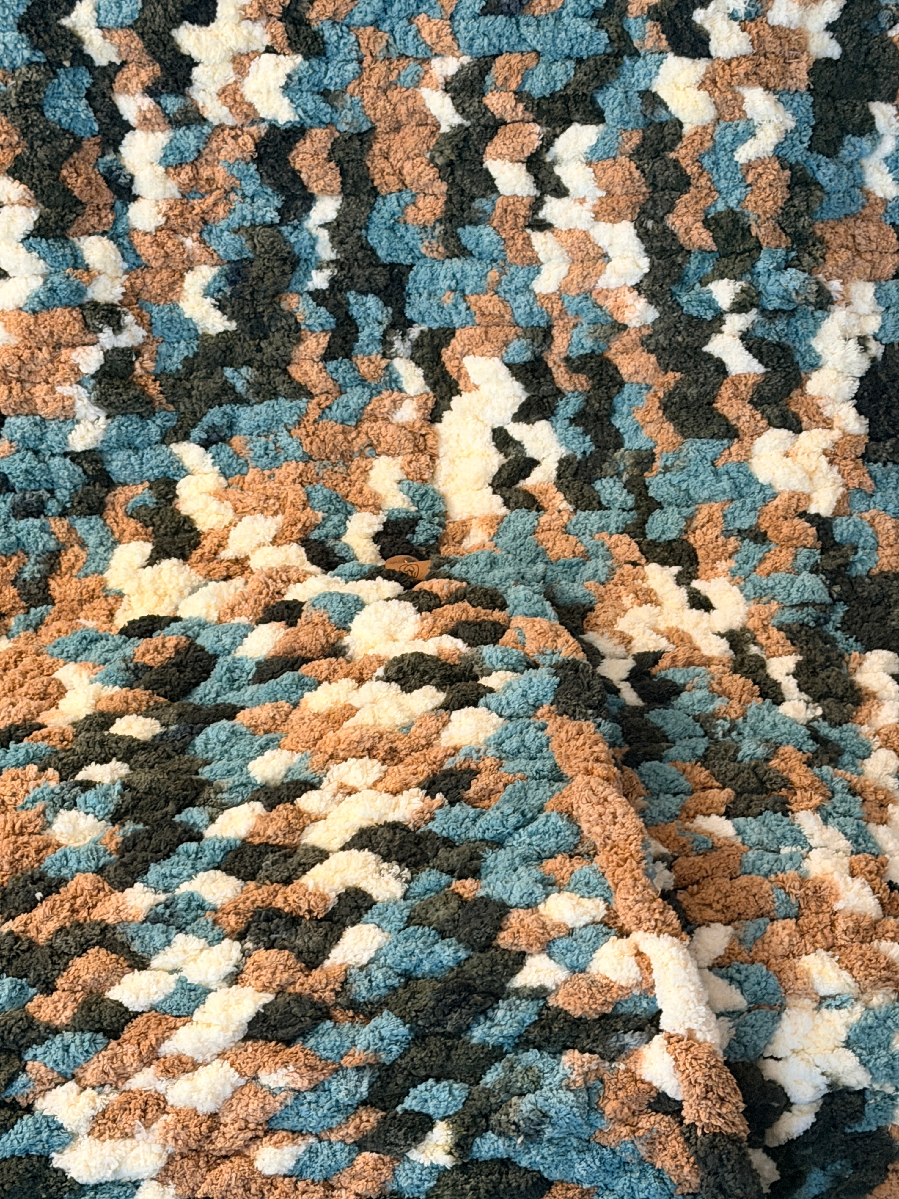 Handmade Chunky Knit Lap/Baby Blanket, Finger Crocheted Cozy Throw, 33.5x52