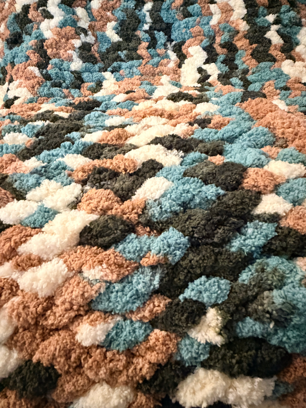 Handmade Chunky Knit Lap/Baby Blanket, Finger Crocheted Cozy Throw, 33.5x52