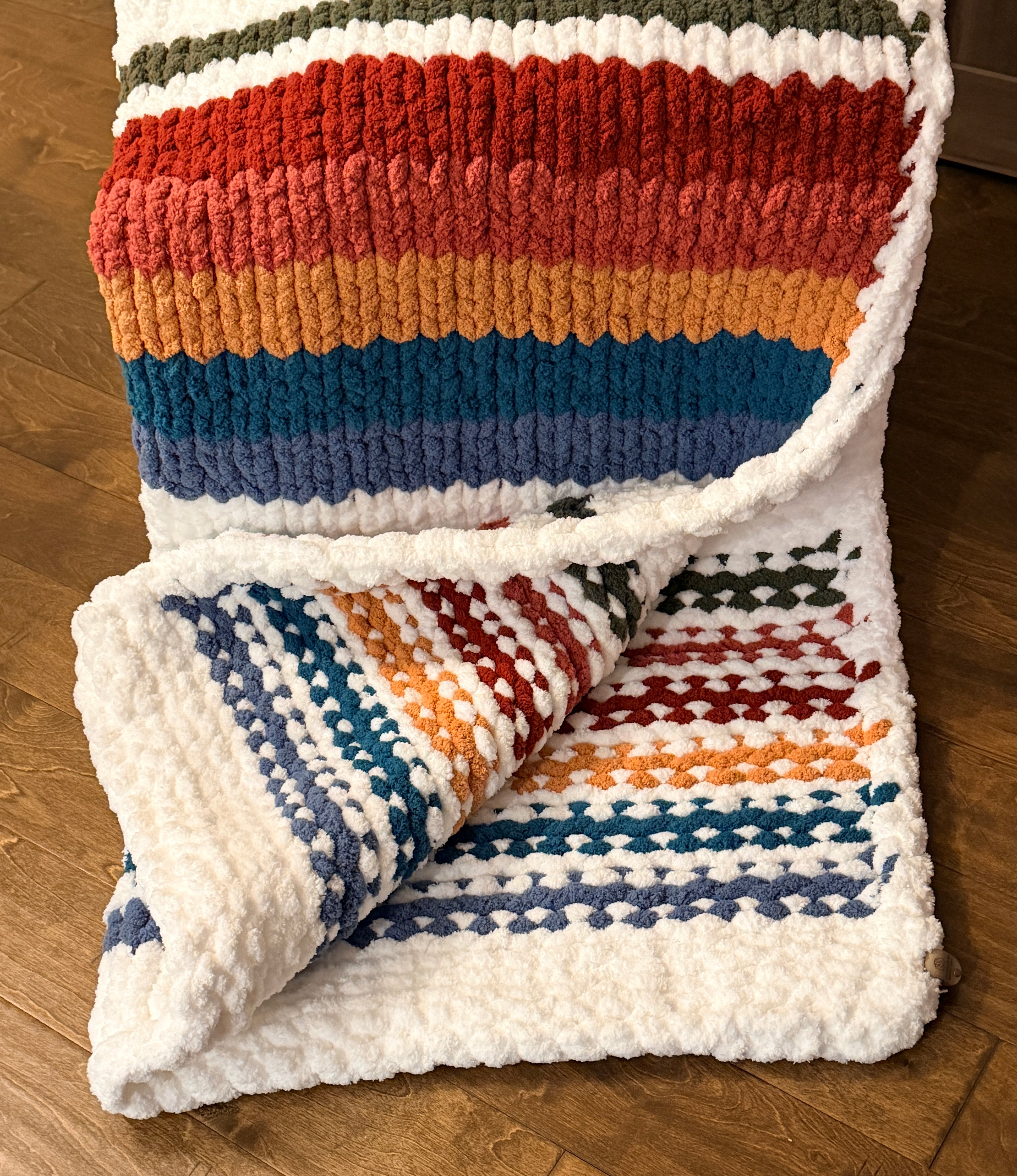Handmade Chunky Knit Striped Blanket Throw, 55x76 Oversized Cozy Blanket