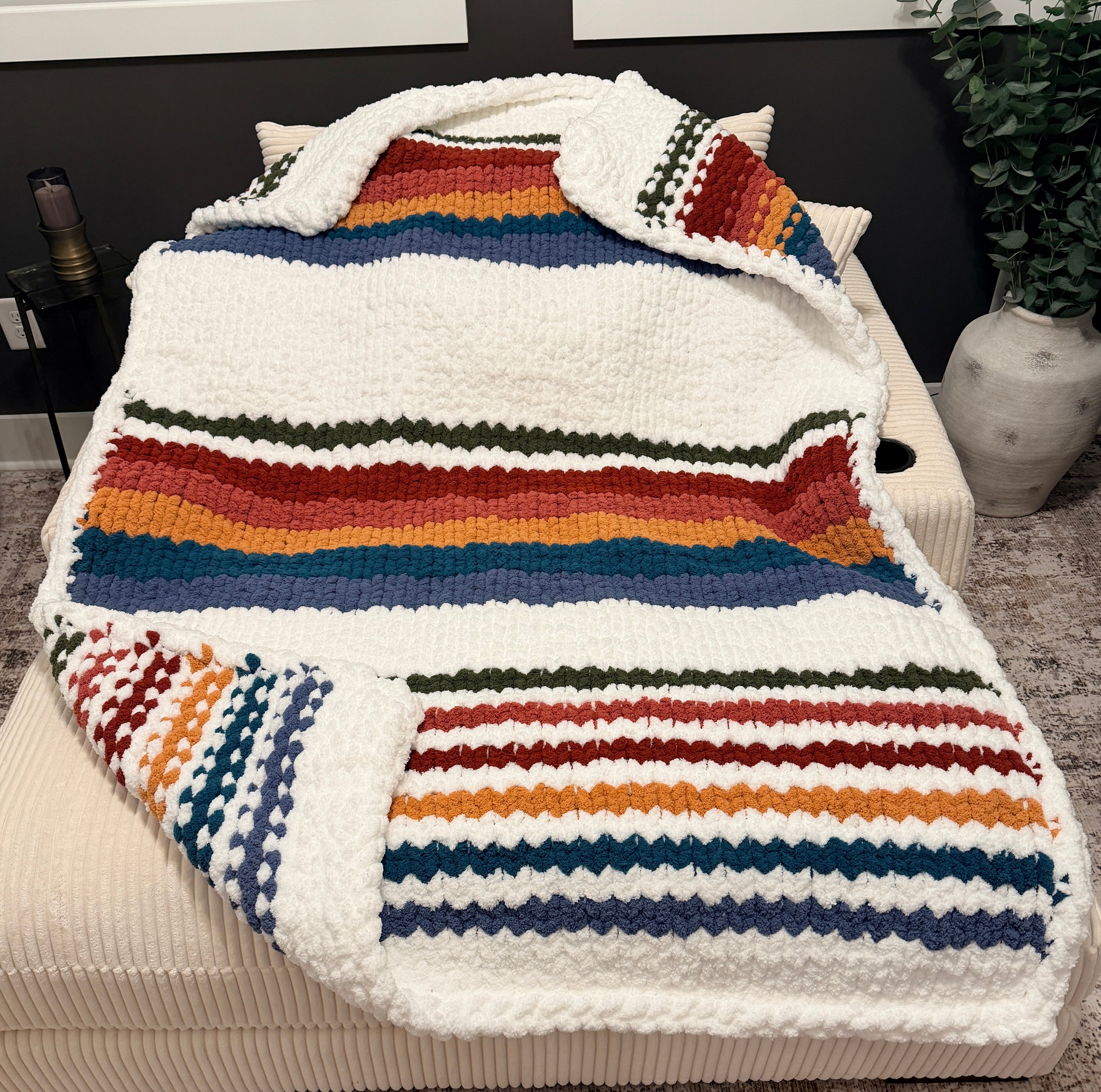 Handmade Chunky Knit Striped Blanket Throw, 55x76 Oversized Cozy Blanket