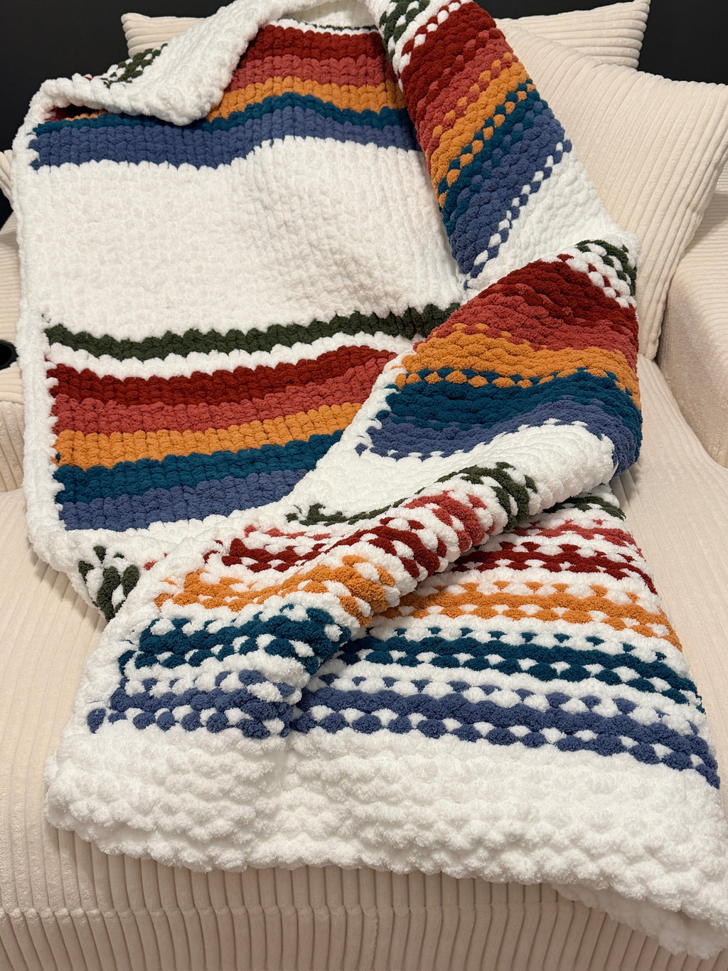 Handmade Chunky Knit Striped Blanket Throw, 55x76 Oversized Cozy Blanket