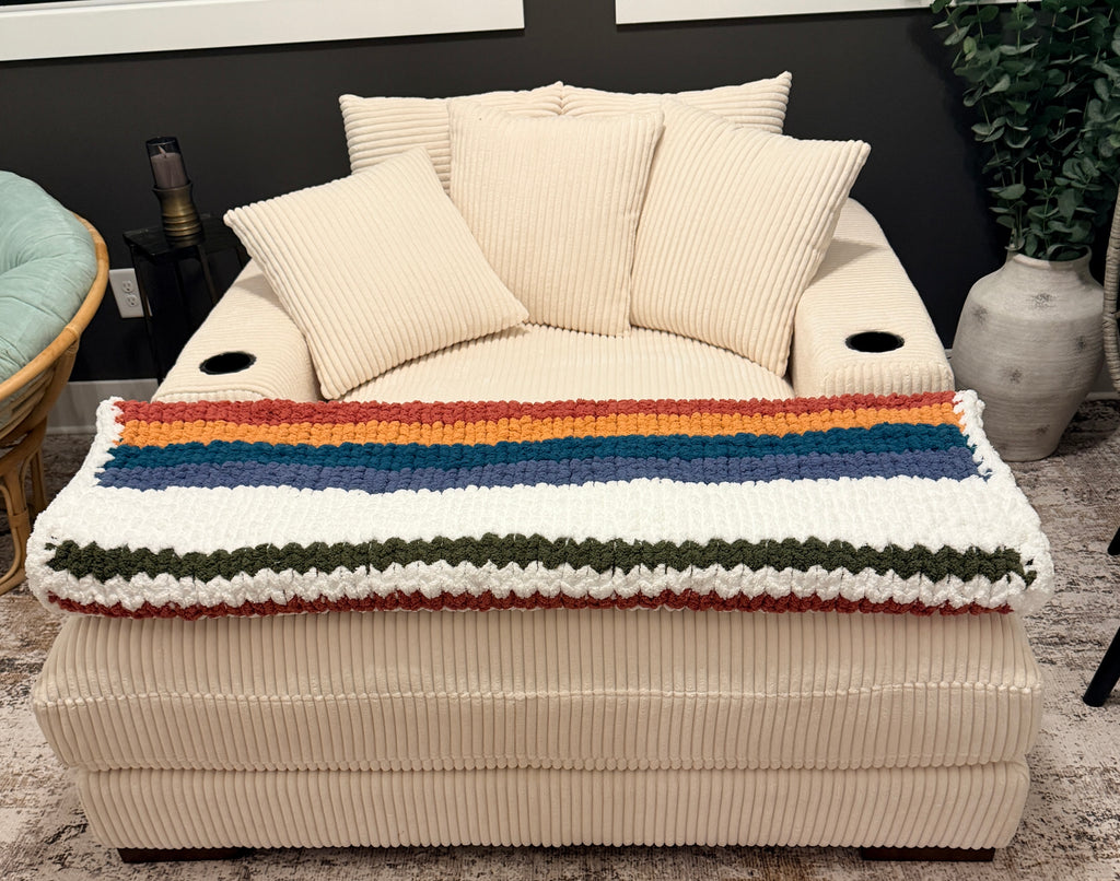Handmade Chunky Knit Striped Blanket Throw, 55x76 Oversized Cozy Blanket