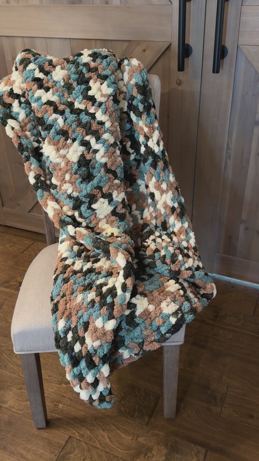 Handmade Chunky Knit Lap/Baby Blanket, Finger Crocheted Cozy Throw, 33.5x52