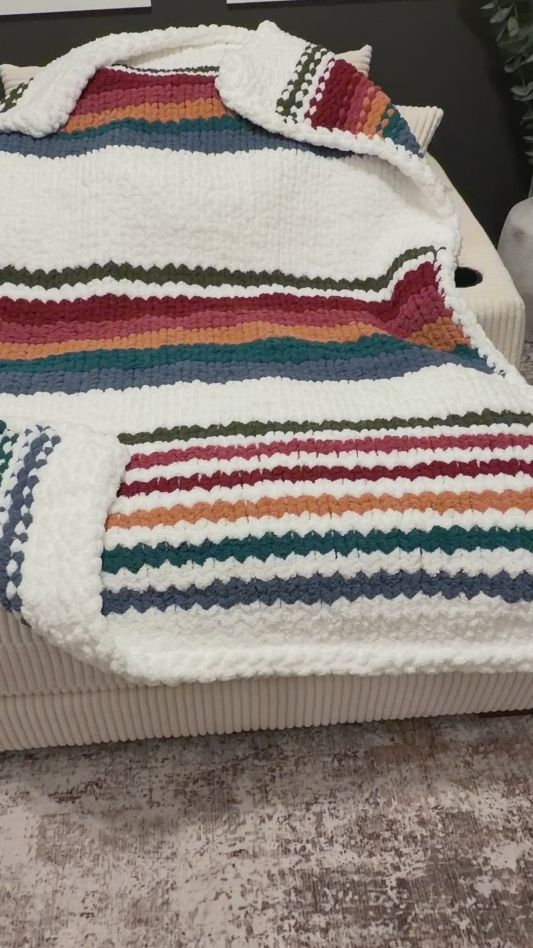 Handmade Chunky Knit Striped Blanket Throw, 55x76 Oversized Cozy Blanket